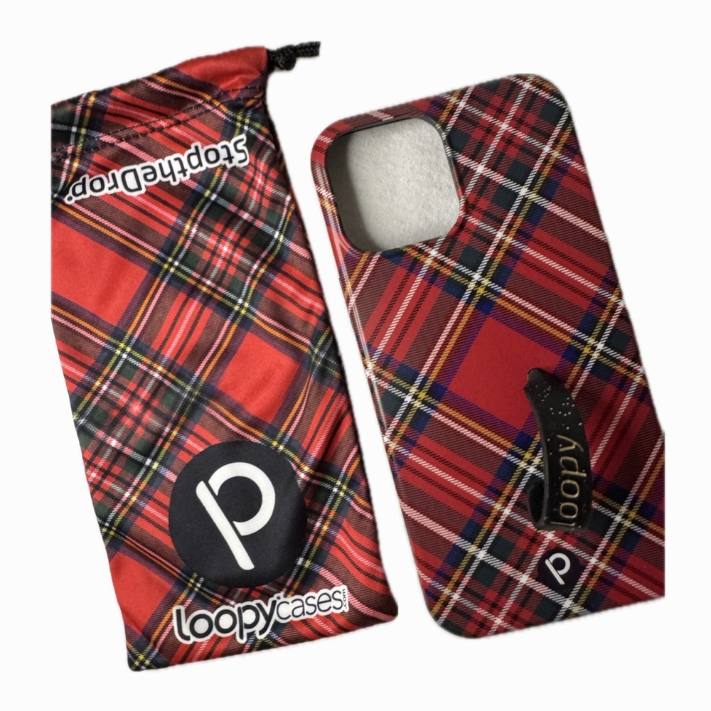 Loopy Case — iPhone 12 Pro Max with Microfiber Bag (Red Tartan Plaid)